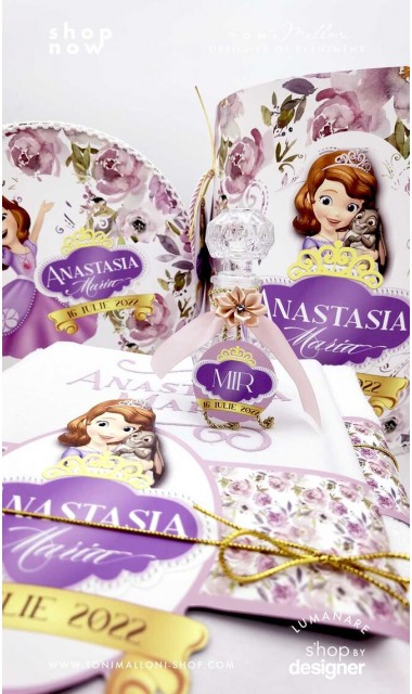 Trusou botez mov cu printese si flori Printesa Sofia 3